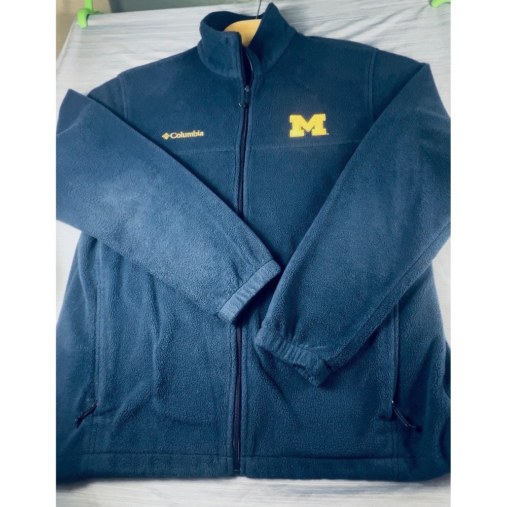 Columbia Michigan Wolverines Fleece Jacket Mens Large Navy Blue Full Zip Block M